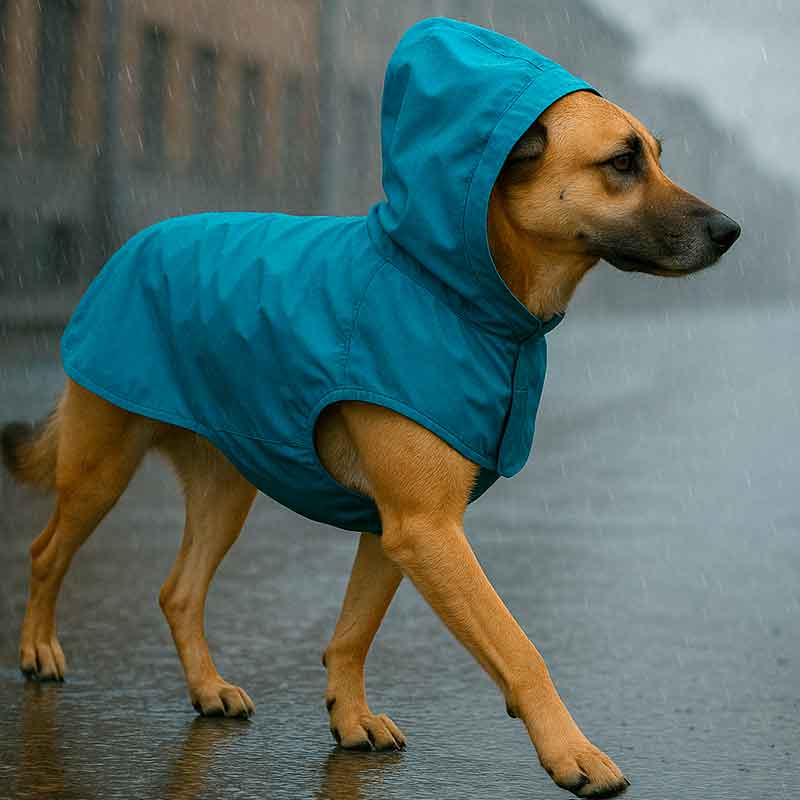 Impermeable-para-Perro-Celeste Impermeable para Perro Celeste con Gorro – ¡Protección Total y Estilo en 5 Tallas!
