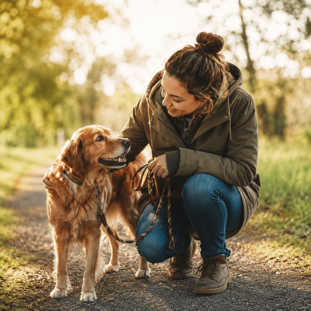 Mujer paseando a su perro