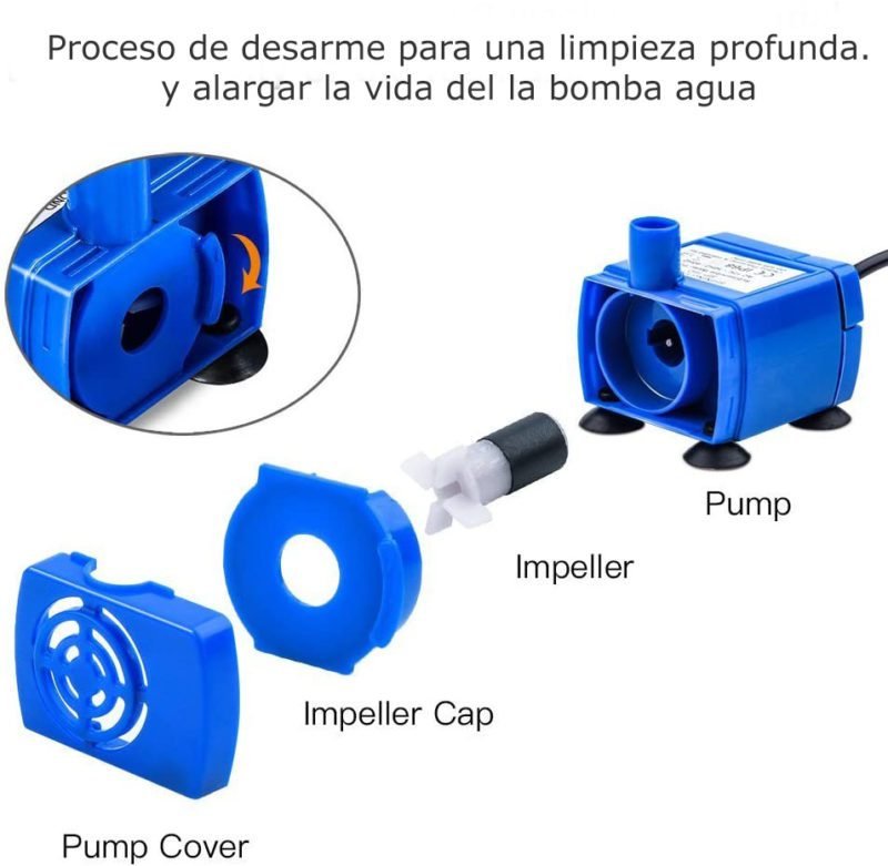 bomba-para-fuente-de-agua.jpg Bomba para Fuente de Agua Inteligente es la bomba de repuesto para las Fuentes de Agua: IT102, IT101, D6609 y similares. El repuesto que necesitas cuando la vida útil de tu bomba llega a su fin. La bomba está diseñada con tecnología de motor única, ultra silenciosa (por debajo de 40 dB). Tiene 4 ventosas fuertes para una fácil instalación, cable de alimentación para un uso fácil