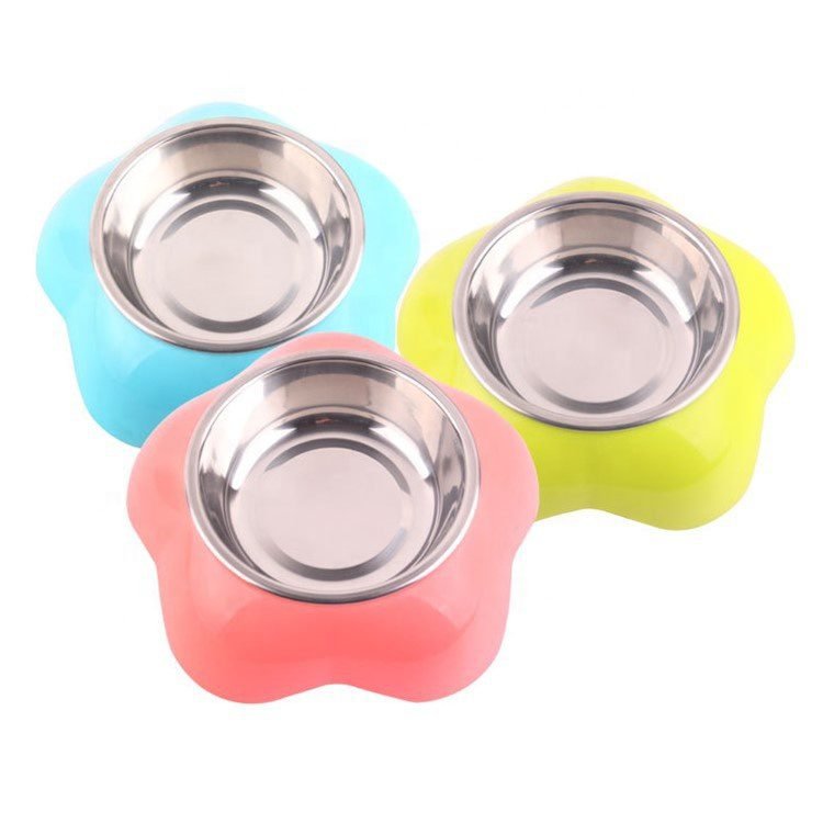 Plato de Acero Inoxidable para Mascotas Plato de Acero Inoxidable para Mascotas con Base de Flor
