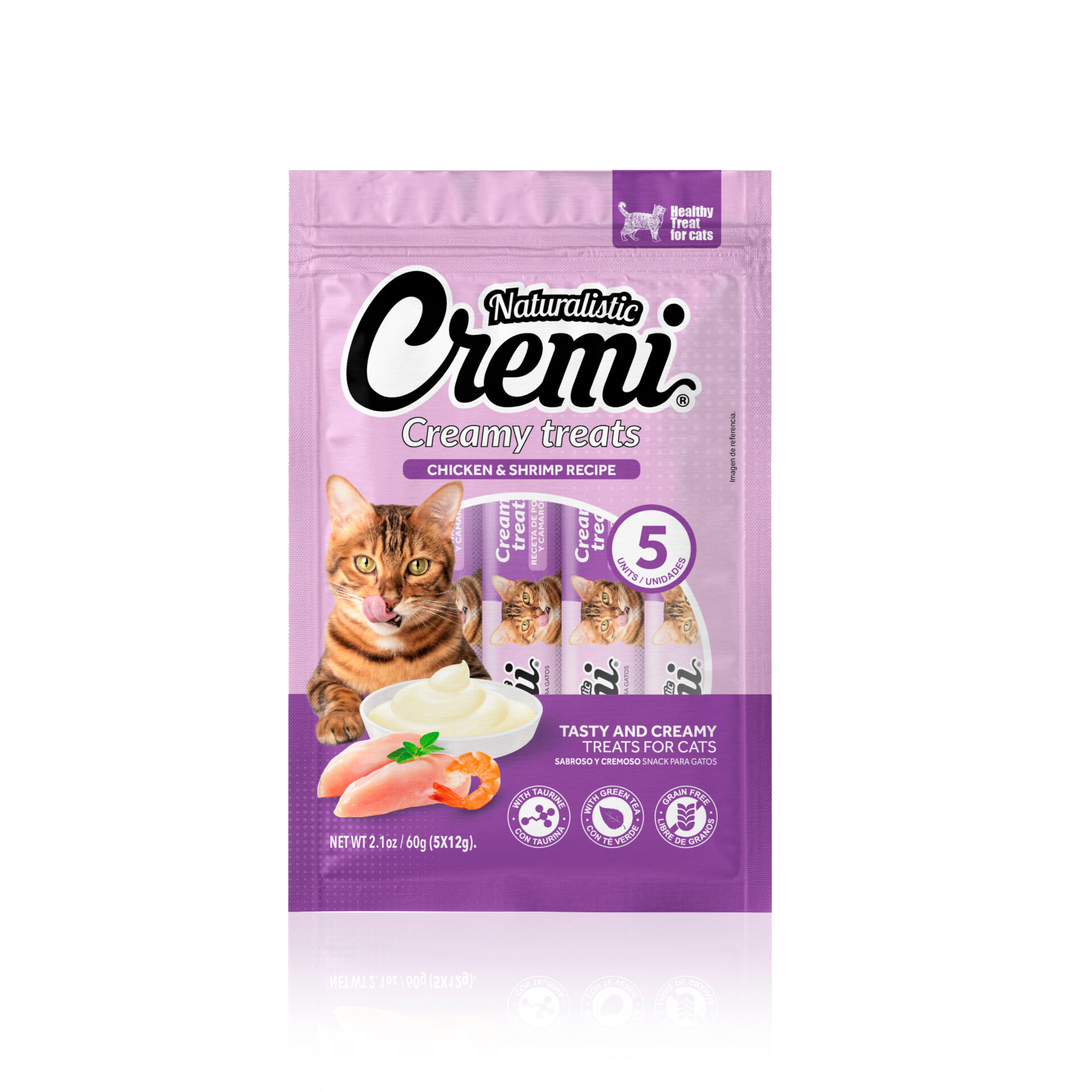 cremi-pollo-camaron Cremi Pollo Camarón es un snack cremoso para gatos de todas las edades. Elaborado con carne de pollo y camarón, y reforzado con taurina aminoácido esencial para los gatos. La fórmula además contiene extracto de té verde que tiene un alto poder antioxidante.